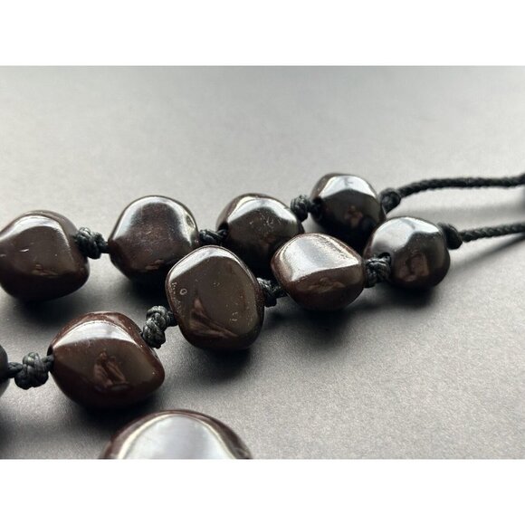 Beaded Necklace set Of 2 - brown Kukui nut Hawaiian, Multicolor Plastic Disks - Picture 7 of 9